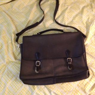 Roots Canada PEBBLED Black Leather Messanger Briefcase Bag