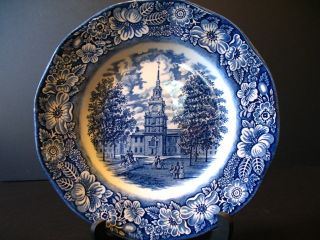 Liberty Blue Independence Hall Staffordshire Plate 9 7 8