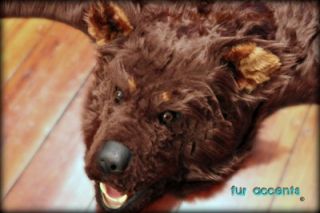 Brown Bear Skin Rug Faux Fur Accent Rugs Fake Sheepskin Log Cabin 