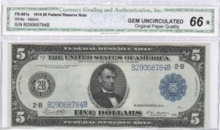   Fed Res Note, New York, 1914, FR851a, White Mellon, CGA Gem Unc 66 OPQ