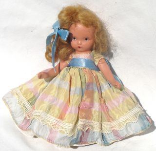   Bisque Storybook Doll Multi Colored Taffeta Gown Nancy Ann