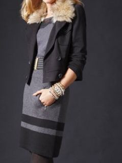 Ann Taylor Loft Faux Fur Collar Ponte Cropped Jacket Blazer M L Black 