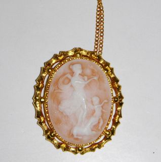   Cameo Necklace Pendant w Pin Back for Brooch Cupid Angel Dog 1