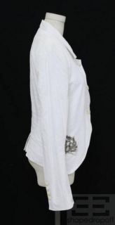 Ann DEMEULEMEESTER White Cotton Metal Applique Pocket Blazer Jacket 