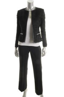 Anne Klein New Black 2pc Open Front Jacket Classic Fit Pant Suit 