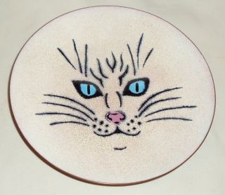   Enamel Copper Cat Plate Annemarie Davidson Signed Sticker