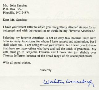 Walter Annenberg Ambassador Vintage 1993 Typed Letter Signed TLS 