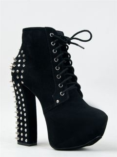 New Women Chunky Spike Stud High Heel Lace Up Ankle Boot Bootie Sz 