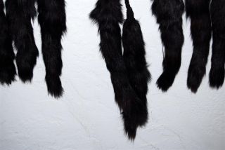 Vintage Black Fox Fur Long Wrap Stole with 8 Fox Tails
