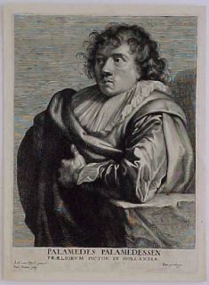 Original 1645 Engraving Van Dyck Portrait of Palamedesz