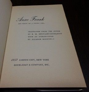 1952 Anne Frank The Diary of A Young Girl First Edition Early Printing 
