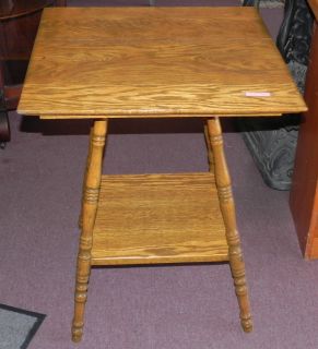 Antique Oak Parlor Lamp Table Stand 23x23 Square Turned Leg