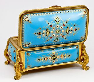 Superb Antique French Kiln Fired Enamel Jewelry Casket, Box, TAHAN of 
