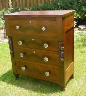   Antique Dresser Chest Storage Furniture 4 Drawers HUGE Glass Pulls WOW