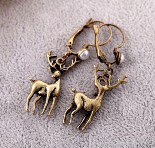 SWEET Antique Bronze Antelope Dangle Earrings Fashion LOVELY Vintage 