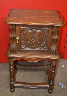 Great Antique Solid Walnut Carved Nightstand Humidor