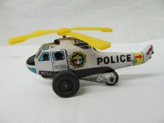 Vintage Small Push Tin Friction Toy Police Highway Patrol Helicopter 