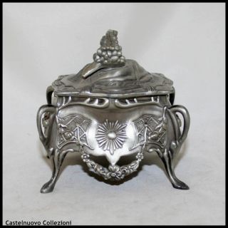Antique Pewter Art Nouveau Jewelry Box Case France circa 1900