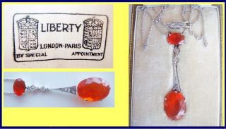 Antique Edwardian Opal, Diamond Pendant Necklace in Orig Liberty & Co 