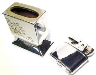 Vintage Chromed Table Lighter by Aurora 2 x 2 1/2 x 1 1/8