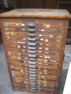 Antique Hamilton Letterpress Type Cabinet with 20 Drawers Full of 