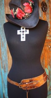 WOW! STUNNING SILVER/CORAL CROSS CONCHO BELT! M/L