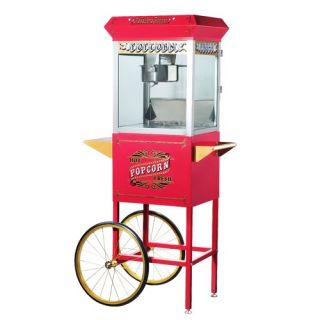 Pasedena Eight Ounce Antique Popcorn Machine with Cart in Red