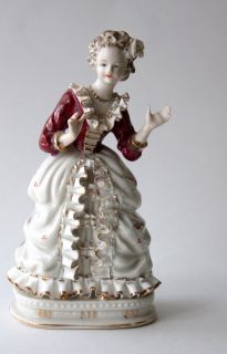 Antique Porcelain Figurine Statue Victorian Lady Marked with Blue 