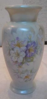 Antique 20s German Silesia Porcelain Satin Floral Vase