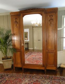 armoire french 3 door single large mirror carved antiques from europe 