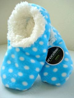 Aqua Blue Dots Polka Print Snoozies footwear Sherpa Slippers Socks 