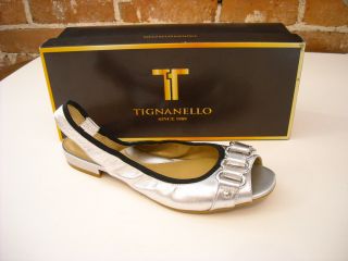 Tignanello Aimee Silver Leather Peep Toe Slingback Sandal 8 5 New 