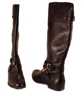 Calvin Klein Hayden Womens Waxy Tumbled Brown Leather Knee High Boots 