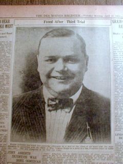 Best 1922 Headline Newspaper Fatty Arbuckle Acquitted of Virginia 