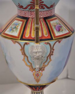 Pair Antique Henri Ardant Limoges French Greek Revival Porcelain Vases 