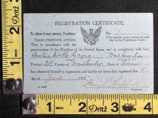   WWI World War I Registration Certificate for Archie w Legro
