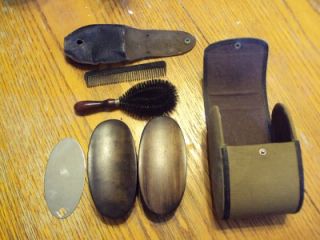 early 1900 s wood handle brush set canvas case