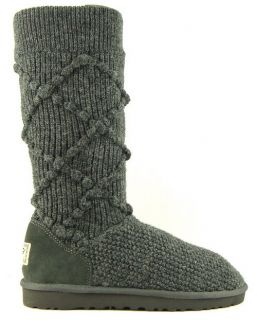 UGG Argyle Cable Knit Grey Womens Designer Boots 7 EUR 38