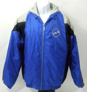 Fila Argento Vivo Hooded Polyfil Jacket Coat Full Zip Up Blue Black 