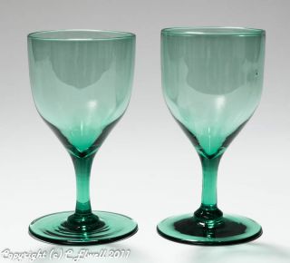 Pair Georgian Antique Bristol Green Tulip Wine Glasses