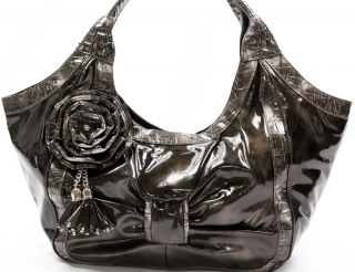 Pewter Patent Arcadia USA Handbag Bag Hobo Flower Tote