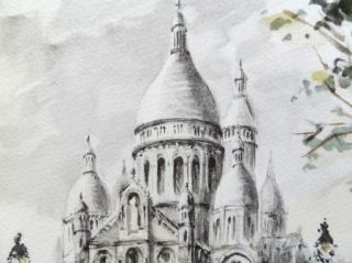 Gabrielle Ardant Watercolor Painting Basilica of The Sacred Heart of 