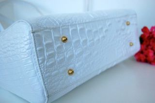 New Brahmin Leather Medium Arno White Glossy Shoulder Tote Handbag 