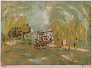 Tatum Vintage Mid Century Abstract Limited Signed Landscape Print Art 