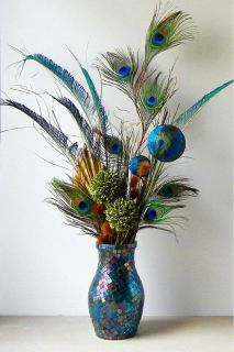 Artificial Flower Arrangement Peacock Feathers Mirror Vase Flower 