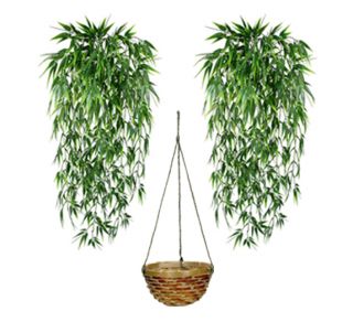 Bamboo Hanging 30 Artificial Silk Plants with Basket
