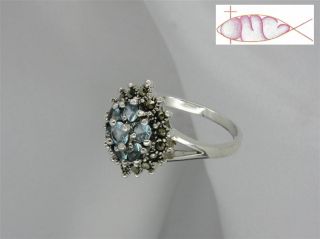 Sterling Silver Aquamarine Floral Cluster Ring 8 9 10