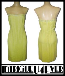 Vintage 60s 70s Slinky Beaded Cocktail Dress Chartreuse Green Silk 