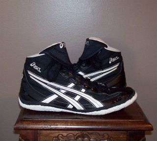 Asics Fuerte Mens Wrestling Shoes Sneakers Hi Top Black White JY503 Sz 