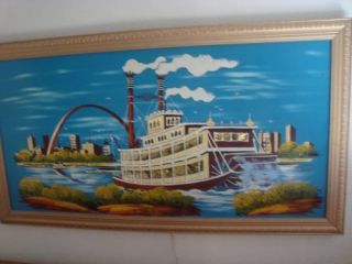 VINTAGE 60s ST LOUIS PADDLE BOAT LIGHTED PICTURE ASHBROOK COOL